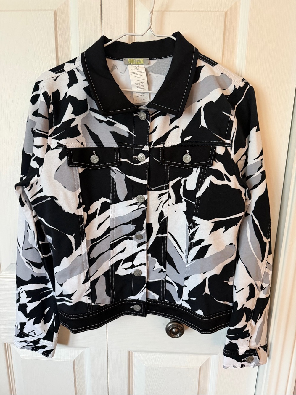 Abstract Black & White Jean Jacket by Cato